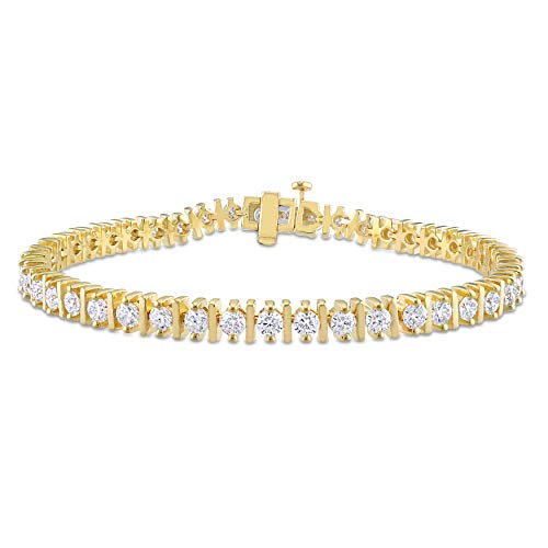 Abbie+Cleo Round Shape Created White Moissanite Gemstone Linear Design Tennis Bracelet In Yellow Gold Flash Plated Sterling Silver, 7.25" #TOP5