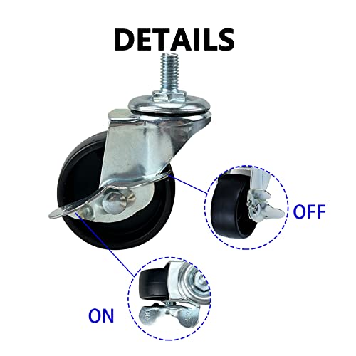 Crlgo 2"PPM8 4Pcs Casters M8X15Mm, 2 With Brakes | 2 Inches Heavy Duty Nylon Rubber Swivel Caster Wheel thumb #2