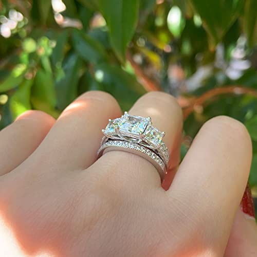 Sheloves Three-Stone Princess Cut Aaaaa Cz Wedding Ring Set Rings Enhancers 925 Sterling Silver Sz 7 #TOP4
