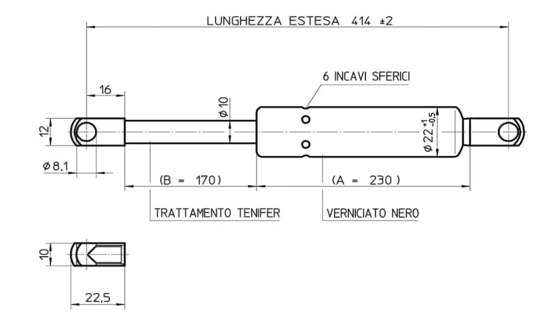 Pistoni Letto Contenitore 1000N (Coppia) – Interasse 415 mm – Ammortizzatori a Gas per Letti Matrimoniali – Attacco a Foro Passante – Ricambio Universale