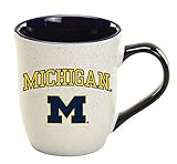 RFSJ Michigan Wolverines Ceramic 16oz Granite Mug – Official Team Logo Coffee Cup with Colored Interior and Handle – Handwash Recommended – Individually Boxed