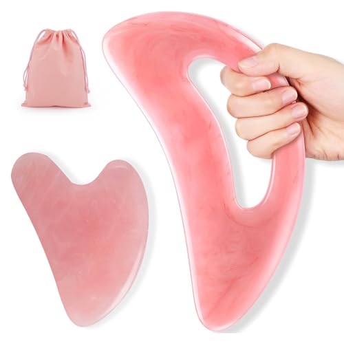 2 Pcs Body Gua Sha Set with A Storage Bag, Rose Quartz Guasha Too...