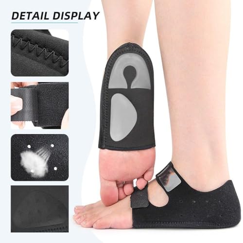 Image of Silicone Gel Heel Protectors Velcro Heel Pad for Pain Relief, Plantar Fasciitis, Arch Support for Flat Feet For Men and Women (Small, Black)
