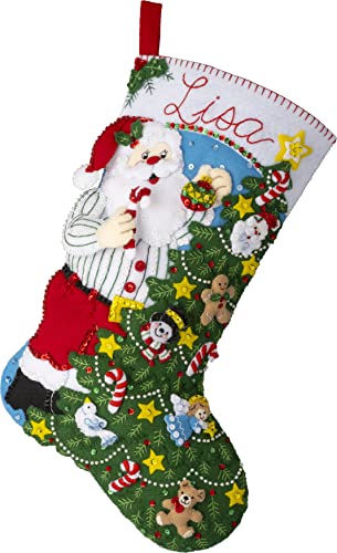 Kit Bucilla chaussette feutrine Trimming the Tree Santa 45cm