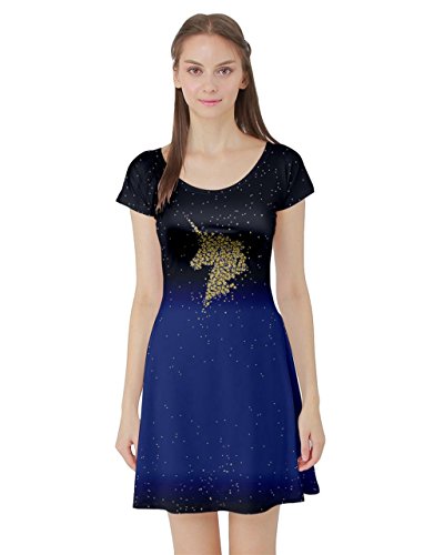CowCow Womens Golden Unicorn Purple Unicorn Seamless Short Sleeve Skater Dress, Purple - M