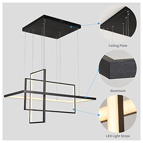 Leniure Black Square Cube Led Light Pendant Lamp Chandelier Lighting Fixture 34" Wide 16" Deep 20" High, Warm White 3000K #TOP3
