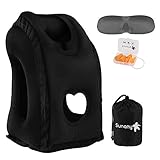 Sunany Inflatable Neck Pillow Used for Airplanes/Cars/Buses/Trains/Office Napping with Free Eye Mask/Earplugs (Balck)