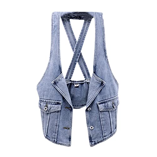 Chaleco de mezclilla ligero contra el calor veraniego chaqueta sin mangas azul claro