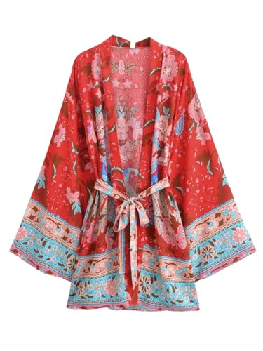 Kimono vintage à imprimé floral veste fluide col en V parfaite pour une soirée d'été en terrasse
