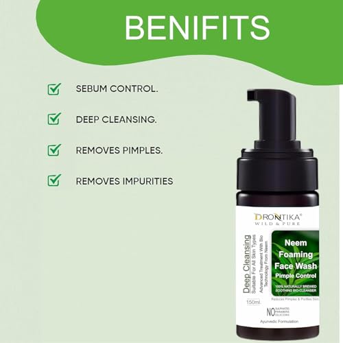 Image of Drontika Wild & Pure Purifying Neem Foaming Face Wash Reduces pimples| Purifies skin| Sulphate free face wash|Paraben Free| 150ml l Ayurvedic and Organically Pure| 100% Natural Extracts (Neem)