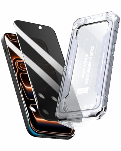 Image of Affix 2 Pack for Privacy iPhone 17 Pro Max Full Coverage Tempered Glass, Screen Protector Guard with Easy Fix Installation Tool, 9H Hardness Shatterproof, HD Clear Scratch Resistant