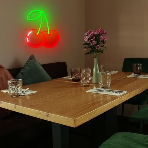 Image of Cherry Neon Sign for Wall Decor, Dimmable Red Printed Cherries Neon Lights, Vibrant Fruit Themed Neons LED Signs for Kids Room, Bedroom, Restaurant, Bar, Club, Fruit Shop, Birthday Party (Cherry)