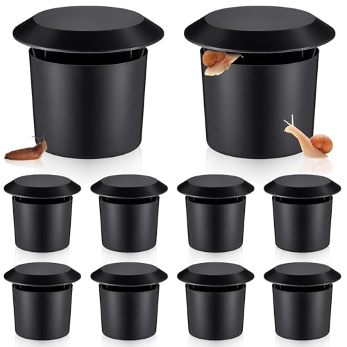 Qualirey 10 Pcs Beer Trap for Snails and Slugs Reusable Plastic Snail Catcher Container (Beer Not Included) Physical Trap for Garden (Black)