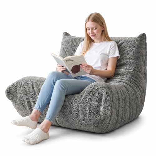 SKY-TOUCH Bean Bag Chairs Lazy Floor Sofa Couch Caterpillar-Inspired Soft Bean Bag Sofa Oversized Soft Skin-Friendly Lounge Chair for Living Room Bedroom Salon Office Single Grey - 105x90x80cm
