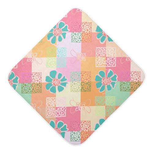 Kigai Baby Hooded Towel Absorbent Baby Bath Shower Towel with Hood for Newborn Boys Girls Babies Infant Toddler (Flower on Squares 30 x 30 in)