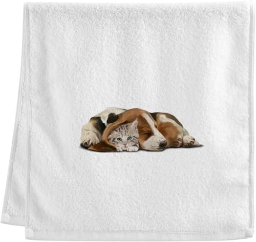 フェイスタオル 猫柄 おもしろ ハンドタオル 寝ているネコ 犬柄 バスタオル 吸水 速乾 軽量 薄手 耐久性 綿100% 抗菌防臭 ギフト 75×40cm 1枚セット