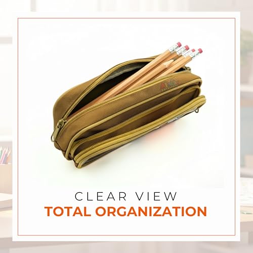 Image of Alokik Enterprise Cute Cartoon Pencil Pouch with Double Zipper & Transparent Window, Large Capacity Fabric Pen Case for School, Office, Students, Kids & Teens (Good Study Brown Pouch)
