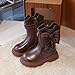 Girls Winter Boots Wide Calf Leather Booties Side Zipper Ankle Booties Fashion Bowknot Dress Shoes 3-12 Years