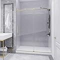 ANZZI 76 x 60 inch Frameless Madam Shower Door in Brushed Gold, Leon Water Repellent Glass with Seal Strip, Easy Glide Sliding Shower Door Parts Rollers, SD-AZ13-02BG