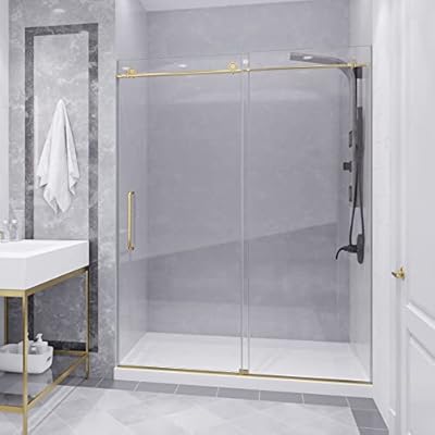 ANZZI 76 x 60 inch Frameless Madam Shower Door in Brushed Gold, Leon Water Repellent Glass with Seal Strip, Easy Glide Sliding Shower Door Parts Rollers, SD-AZ13-02BG