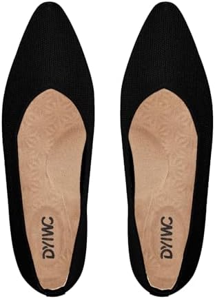 Women's Flat Shoes Comfortable Knit Pointed Toe Washable Ballet Flats with Soft Insole Arch Support