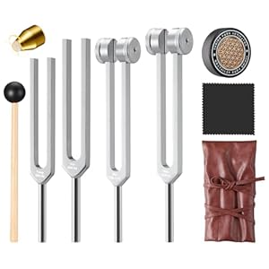 Sound Healing Tuning Fork Set – Tuning Forks for Chakra Alignment & Stress Relief – Otto 128Hz, Earth Om 136Hz, Yin 256Hz, Yang 384Hz, Activator & Pouch – Ideal for Meditation & Home Therapy