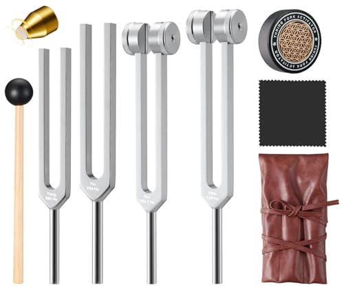 Sound Healing Tuning Fork Set - Tuning Forks for Chakra Alignment & Stress Relief – Otto 128Hz, Earth Om 136Hz, Yin 256Hz, Yang 384Hz, Activator & Pouch – Ideal for Meditation & Home Therapy