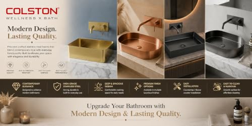 Image of Signora Basin 40x40 cm SS 304 Brushed Stainless Steel Counter Top Wash Basin for Bathroom | Luxury Finish Kitchen & Bathroom Sink | Get 2 Years Warrenty | Brushed Black