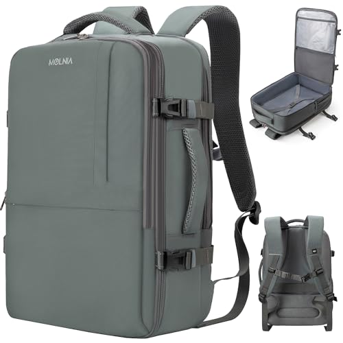 Evmyo Mochila de viaje de 47 L para mujeres y hombres, mochila de transporte aprobada para vuelo, mochila para laptop de 17.3 pulgadas, Verde oliva, L
