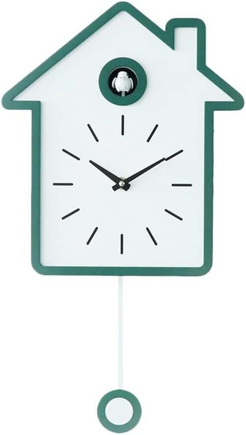 Ornaments, Living Room Wall Alarm Clock Wooden Cuckoo Clock Bird Brief Modern Chiming Decorations Home Ornaments (Color : Green, Size : 47.5x26.5x5.6cm)