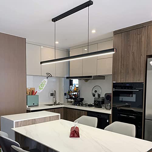 Lámpara colgante LED para comedor, color negro, moderna, regulable, con mando a distancia, lámpara colgante de oficina, lámpara colgante de altura regulable, lámpara de salón (L80 cm/32W) Cover