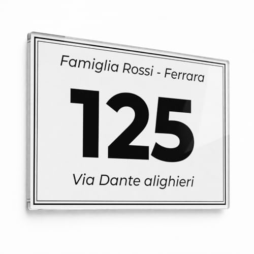 Numero Civico Esterno Personalizzato in Plexiglass, Targa Numero Civico da Esterno con Nome Famiglia e Via, Numeri Civici da Esterno Moderni per Casa, Ingresso o Cancello (20x15, Orizzontole)