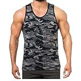 Hiser Herren Tank Top Sommer, Tarnung Drucken Sport Muskelshirt Ärmellos T Shirt Fitness Unterhemd Top Shirt für Outdoor Beach Party oder Gym Jogging Running (Grau,S)