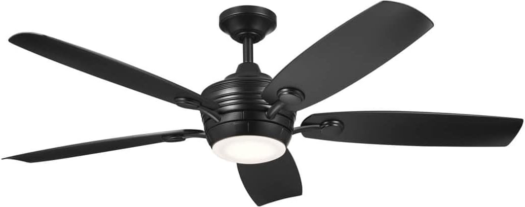 Kichler 56 Inch Tranquil 5 Blade LED Weather+ Outdoor Ceiling Fan with Etched Cased Opal Glass in White with White Blades and Remote Control