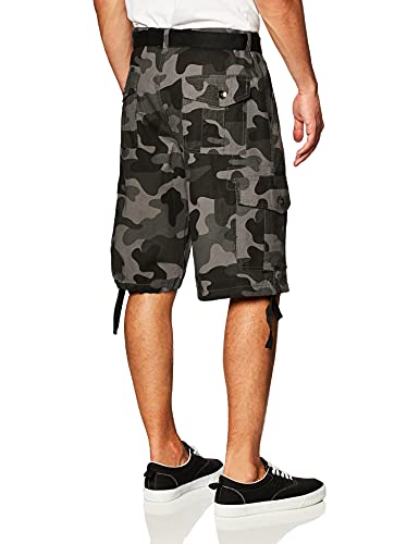 Southpole Men's Belted Ripstop Basic Cargo Short With Washing And 13.5 Inch Length All Season, Grey Black,36 #TOP2