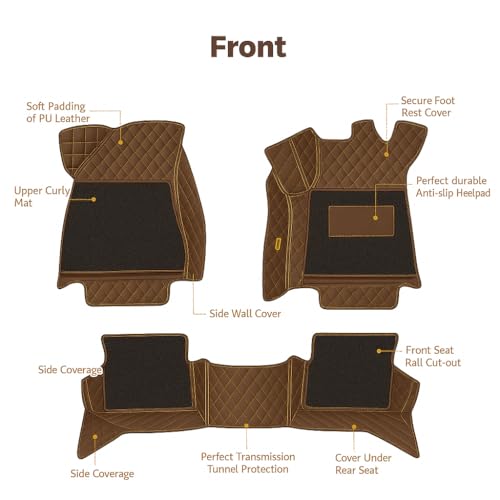 Image of NCEHEAL Premium 7D Car Floor Mat for Model Y Custom Fitted, Luxury Car Foot Mats Compatible with Tesla Model Y, Set of 3 Pcs, 100% Waterproof and Washable, Classic Coffee with Coffee Thread