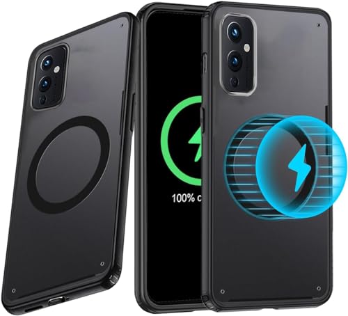 MeiyueEr Funda magnética para OnePlus 9 5G, compatible con MagSafe, resistente al amarillamiento, [mate y translúcido] a prueba de golpes militar funda protectora para OnePlus 9 5G, negro magnético