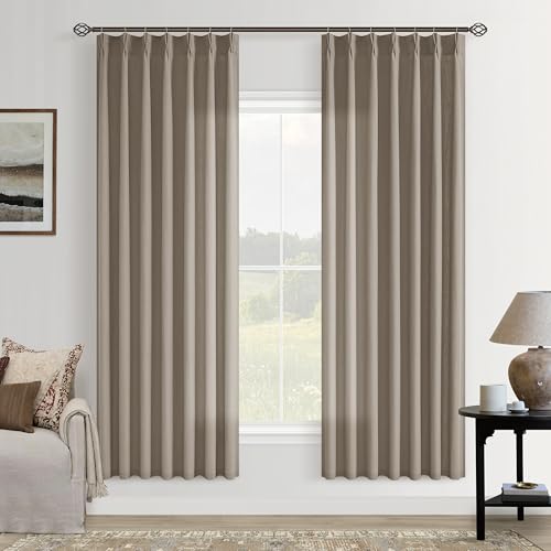 Image of Taupe Pinch Pleat Semi Sheer Linen Curtain 40x72 Inch for Bedroom