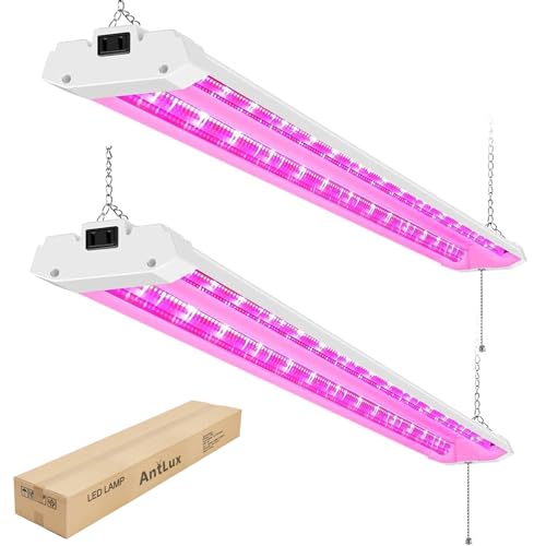 ANTLUX 4ft LED Grow Lights 50W Full Spectrum Integrated Growing Lamp Fixtures for Greenhouse Hydroponic Indoor Plant Seedling Veg and Flower, Plug in, ON/Off Pull Chain Included, 2 Pack
