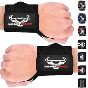 BEAST RAGE Wrist Wraps for Weightlifting – Adjustable Lifting Straps With Thumb Loop for Enhanced Gym Support, Powerlifting, Bodybuilding and Workout