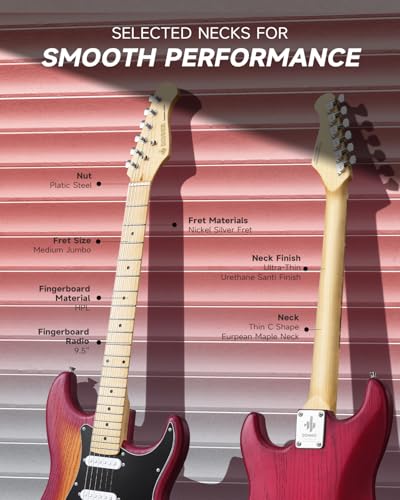 Image of DONNER DST-80 Electric Guitar 39 inch Beginner Electric Guitar Kit with Amp, Classic SSS Pickup Complete with Gig Bag, Tuner, Capo, Strap, Picks, and Free Online Lessons, CherryBurst