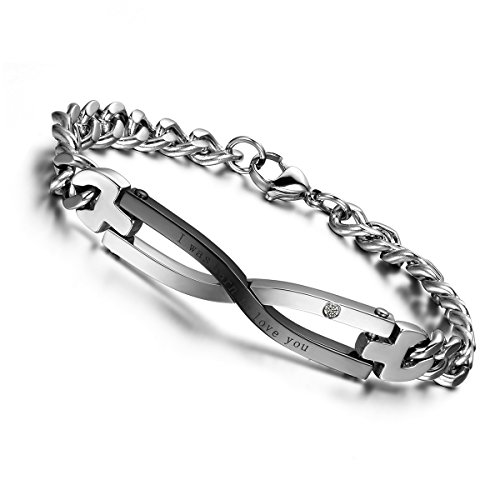 Flongo Men's Women 2Pcs I Was Born To Love You Stainless Steel Infinity Wedding Anniversary Valentine Link Bracelet, Engagement Promise His Hers Couples Bracelet, Bracelet For Couples #TOP1