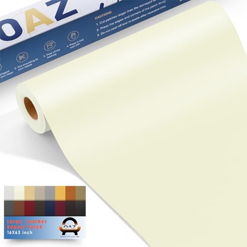 OAZ Leather Repair Patch, 16X63 inch Large Self Adhesive Leather Repair Patch Tape for Car Seat, Leather Repair Kit for Furniture, Sofas, Clothes, Couches, Motorcycle seats, Chairs(Ivory)