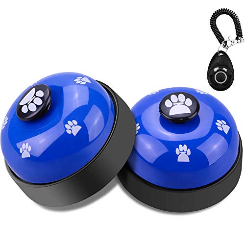 Comsmart Dog Training Bell, Set of 2 Dog Puppy Pet Potty Training Bells, Dog Cat Door Bell Tell Bell with Non-Skid Rubber Base + 1Pcs Dog Training Clicker with Wrist Strap