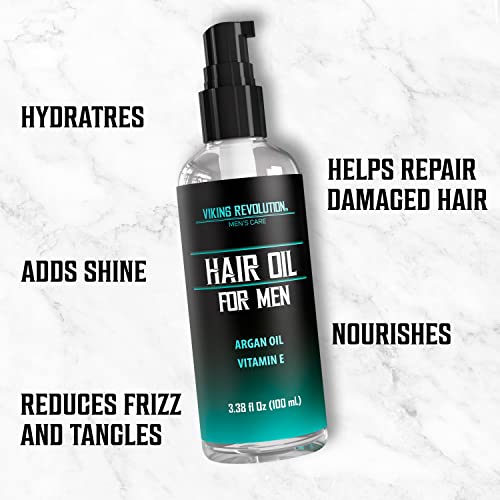 Viking Revolution Hydrating Hair Oil For Men - Mens Hair Oil Men With Vitamin E Dry Hair Oils With Argan Oil - Sunflower Seed Oil Hair Serum Repair, Hidrate Hair Treatment Oils (3.38 Fl Oz) #TOP3