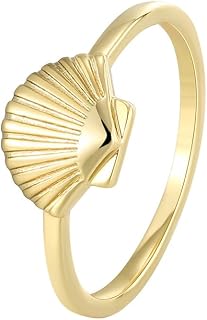 Dainty Scallop Sea Shell Statement Ring Women 14K Gold Plated Boho Tropical Stackable Band Comfort Fit Vacation Ocean Jewelry Gift