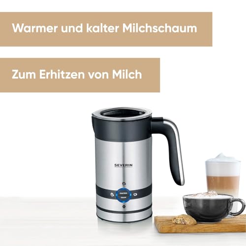 Foto von SEVERIN Milchaufschäumer, elektrisch, mit Antihaft-Beschichtung, Milchschäumer für kaltes und warmes Aufschäumen, Edelstahl-gebürstet/schwarz-matt, 200 ml, SM 3584