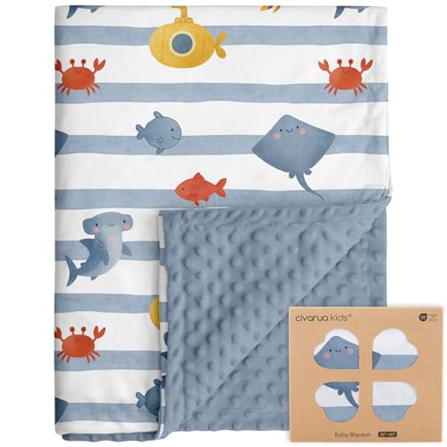 Image of CIVARUA KIDS Baby Minky Blanket for Boys Girl, Super Soft Newborn Nursery Blanket with Double Layer Dotted Backing, 30x40 Cozy Printed Bed Throw Blanket, Undersea World