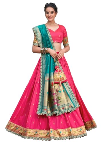 Lehenga de seda Paithani con tejido jacquard zari y falda de boda modelo 14087