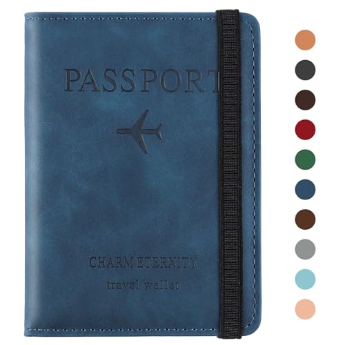 Sciphylia Porta Passaporto Custodia Passaporto da Viaggio con Blocco RFID Pelle PU Portadocumenti Viaggio Durevole Accessori Con Multifunzione, Blu Scuro